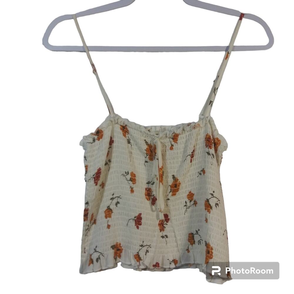 La Hearts Floral Crop Top - Cream and Orange